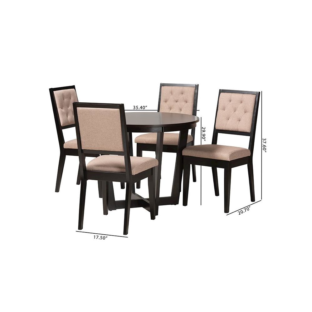 Kala Modern Beige Fabric and Dark Brown Finished Wood 5-Piece Dining Set. Picture 10