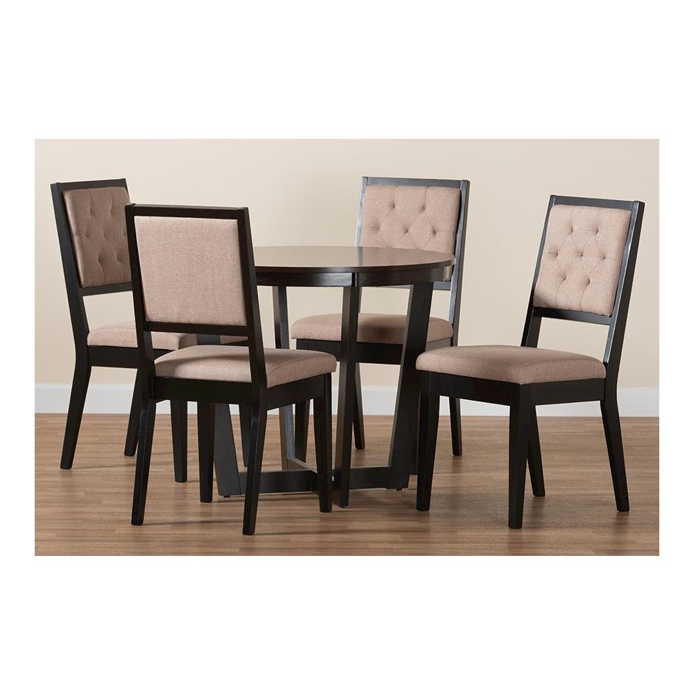 Kala Modern Beige Fabric and Dark Brown Finished Wood 5-Piece Dining Set. Picture 9