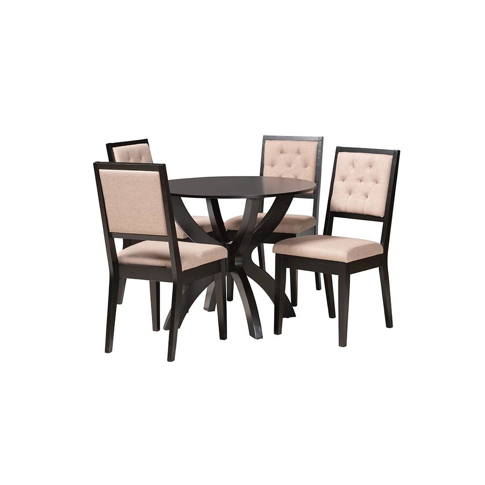 Noe Modern Sand Fabric and Dark Brown Finished Wood 5-Piece Dining Set. Picture 1