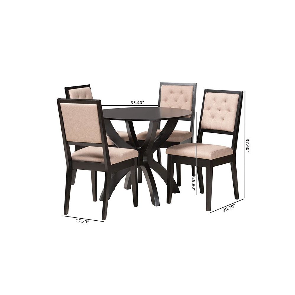 Noe Modern Sand Fabric and Dark Brown Finished Wood 5-Piece Dining Set. Picture 10