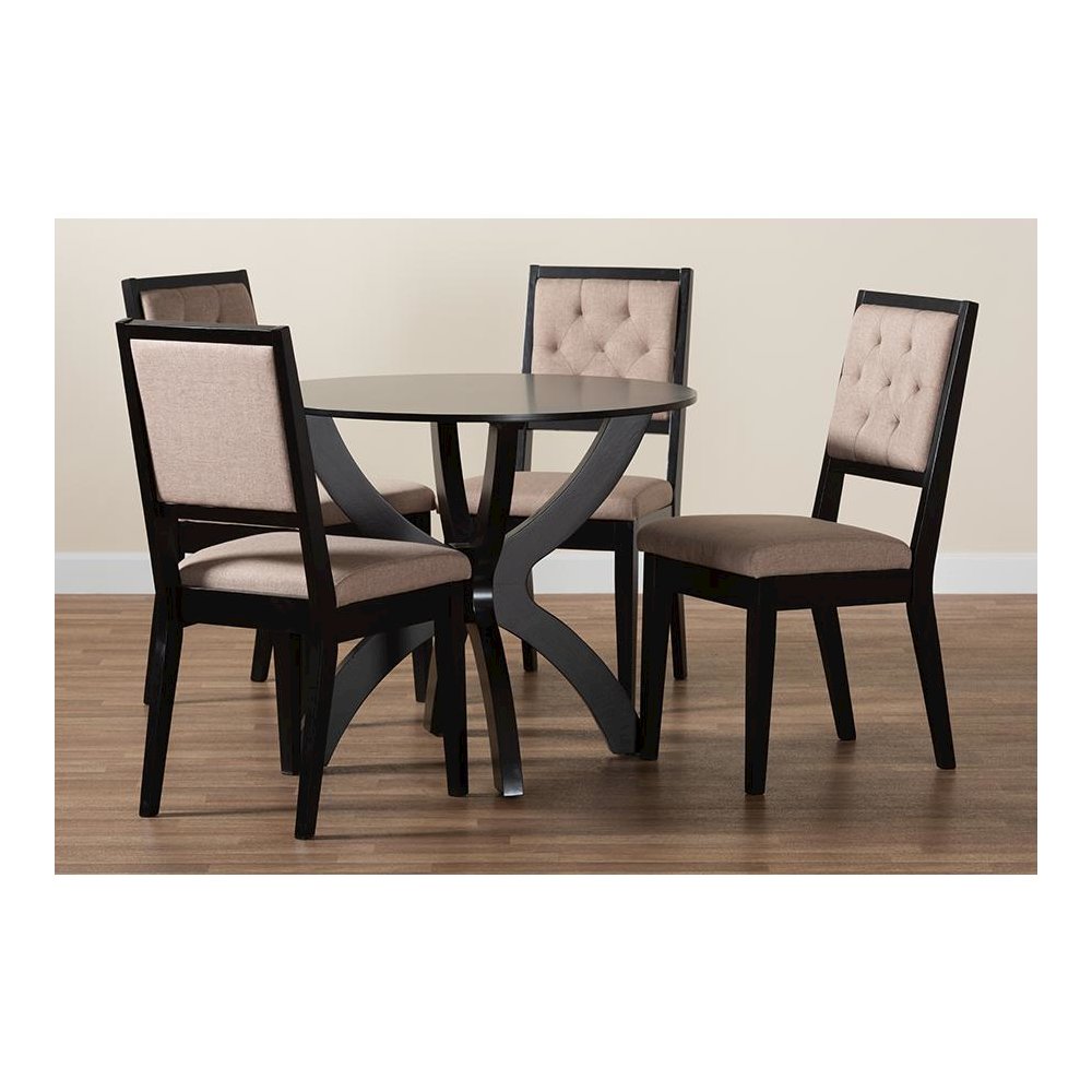 Noe Modern Sand Fabric and Dark Brown Finished Wood 5-Piece Dining Set. Picture 9