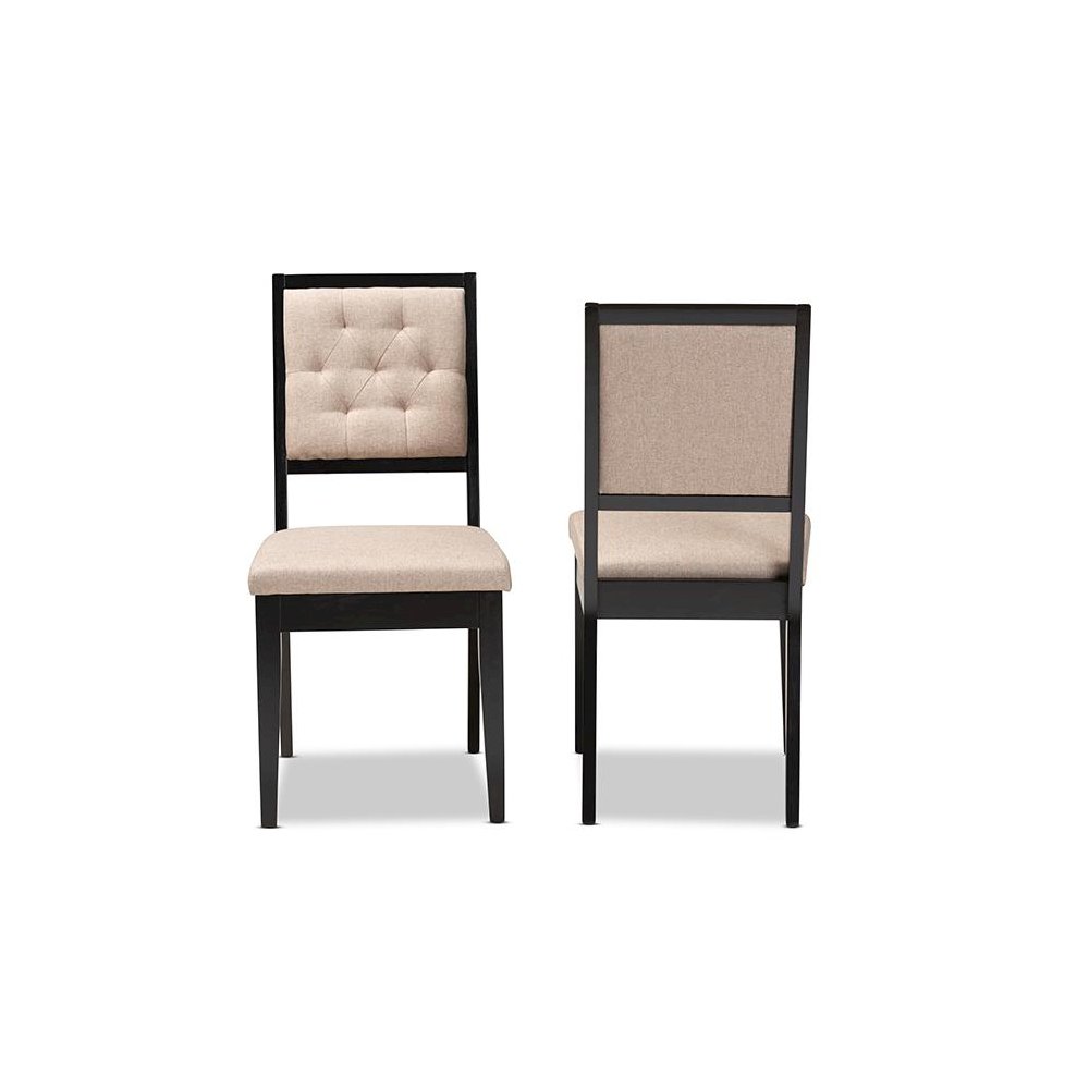 Sand Fabric Upholstered and Dark Brown Finished Wood 2-Piece Dining Chair Set. Picture 2
