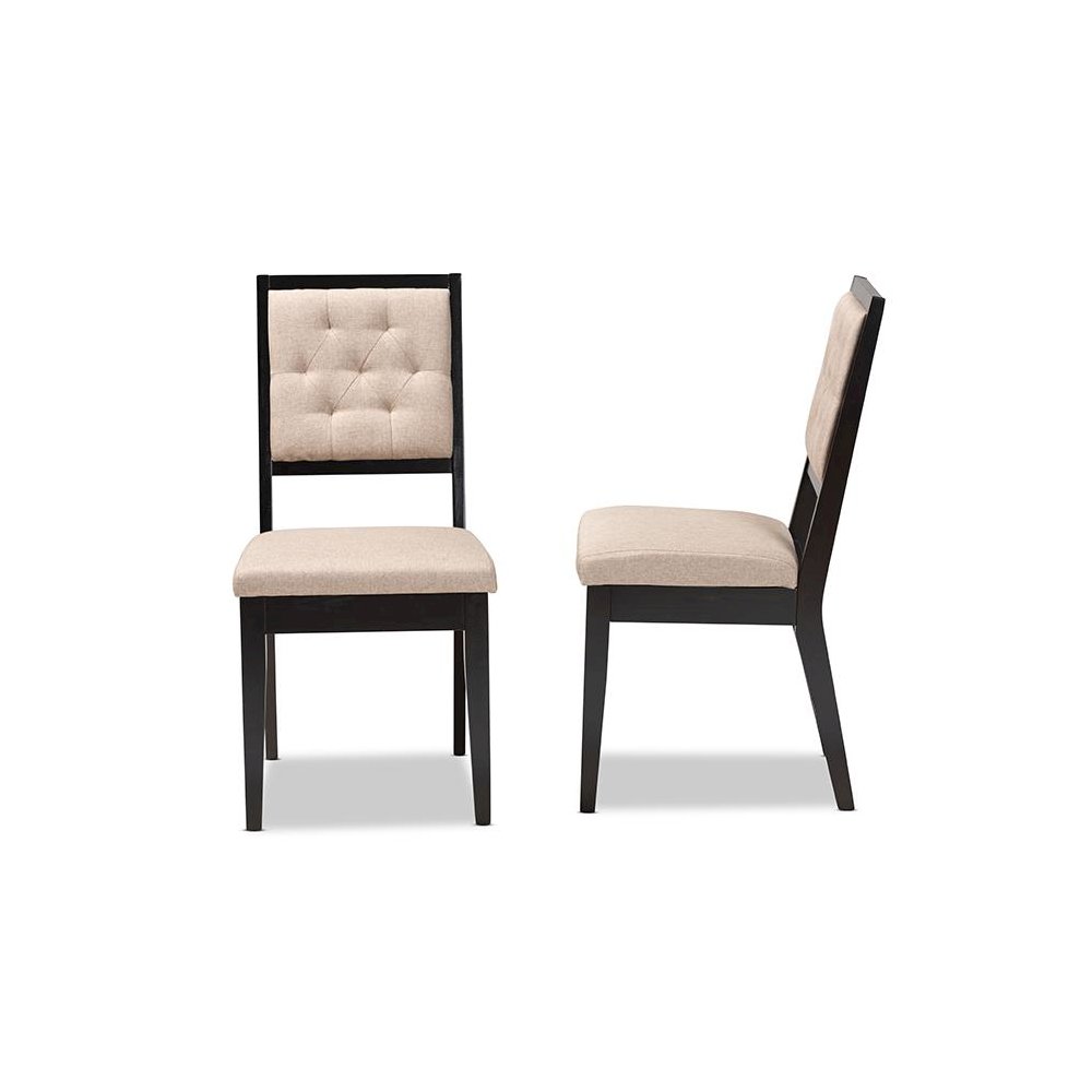Sand Fabric Upholstered and Dark Brown Finished Wood 2-Piece Dining Chair Set. Picture 3