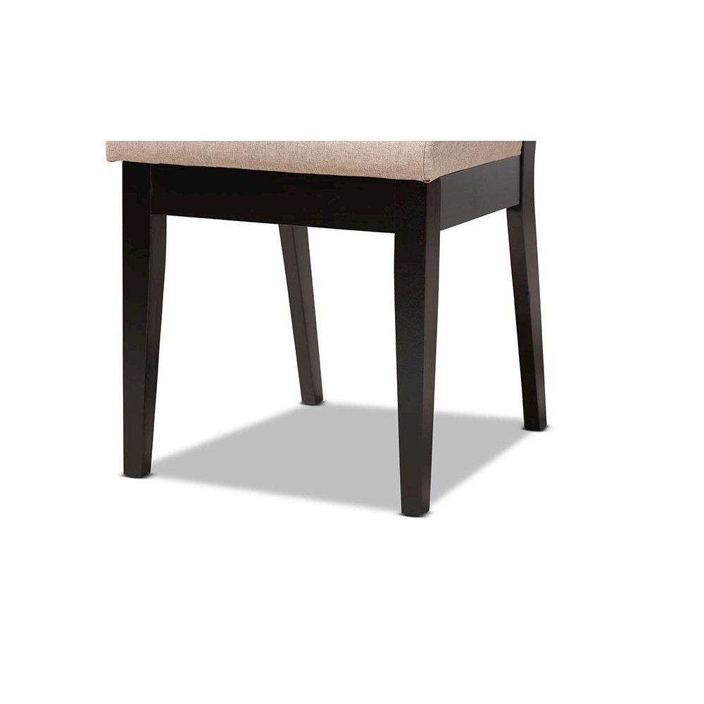 Sand Fabric Upholstered and Dark Brown Finished Wood 2-Piece Dining Chair Set. Picture 5