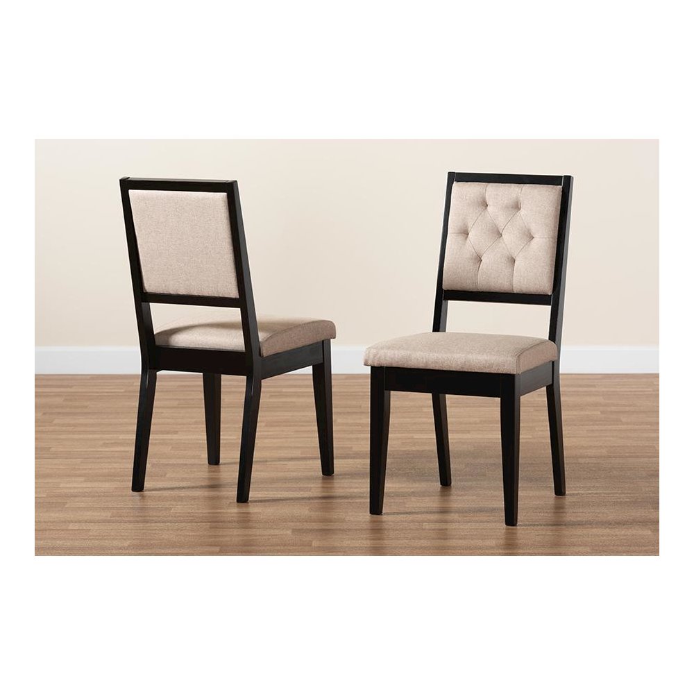 Sand Fabric Upholstered and Dark Brown Finished Wood 2-Piece Dining Chair Set. Picture 8
