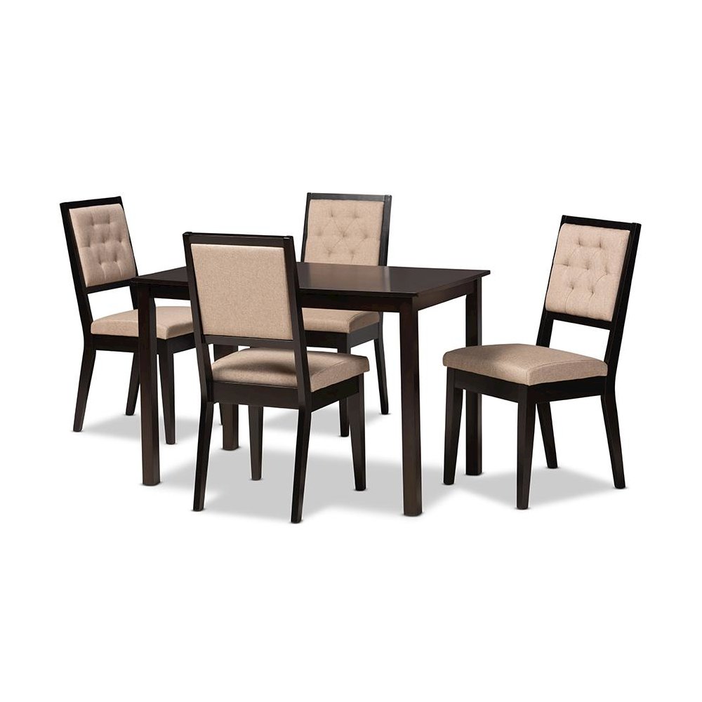 Sand Fabric Upholstered and Dark Brown Finished Wood 5-Piece Dining Set. Picture 1