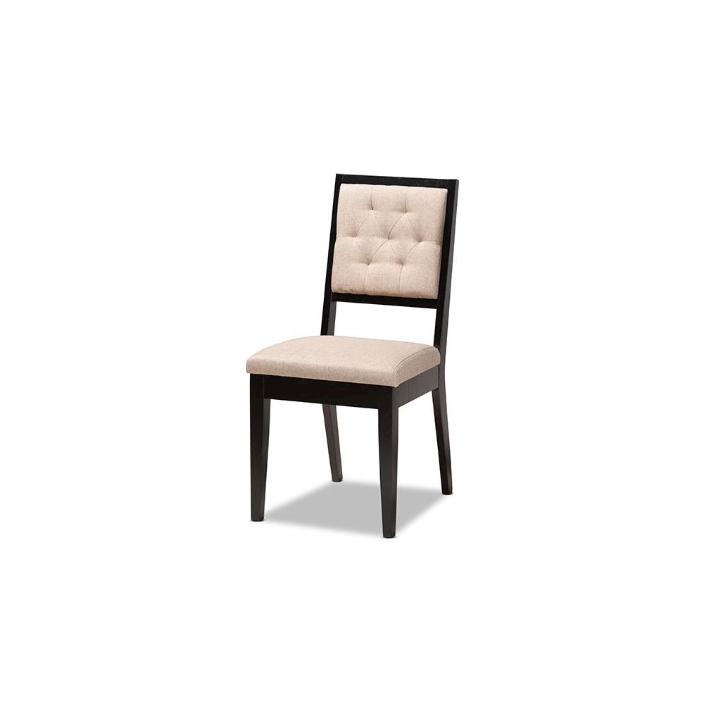 Sand Fabric Upholstered and Dark Brown Finished Wood 5-Piece Dining Set. Picture 2