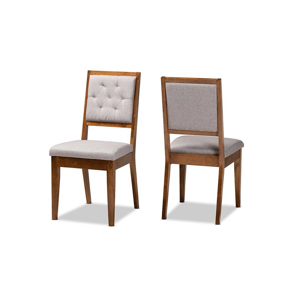 Grey Fabric Upholstered and Walnut Brown Finished Wood 2-Piece Dining Chair Set. Picture 1