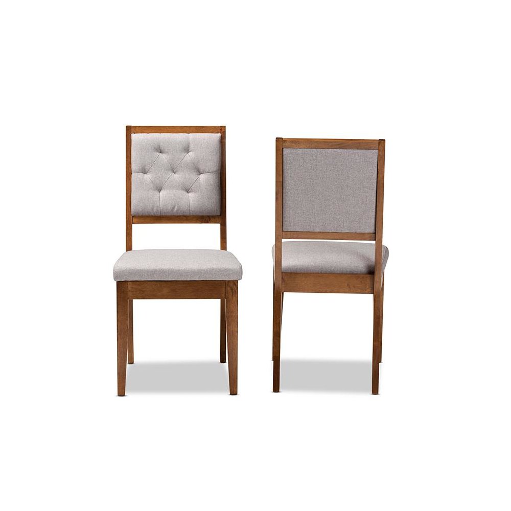 Grey Fabric Upholstered and Walnut Brown Finished Wood 2-Piece Dining Chair Set. Picture 2