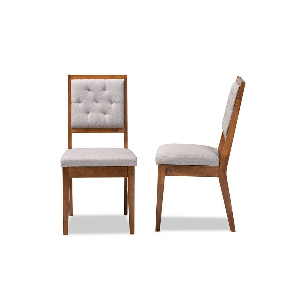 Grey Fabric Upholstered and Walnut Brown Finished Wood 2-Piece Dining Chair Set. Picture 3