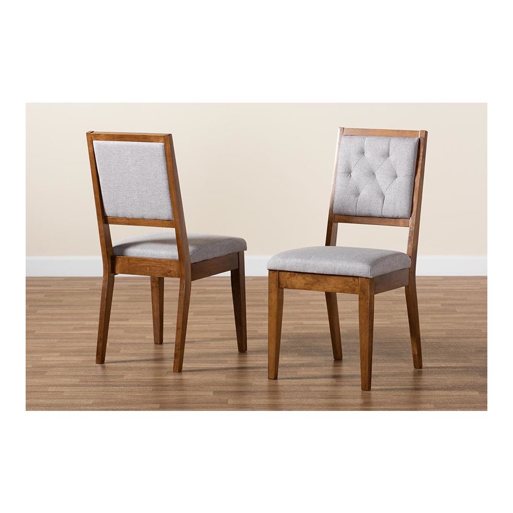 Grey Fabric Upholstered and Walnut Brown Finished Wood 2-Piece Dining Chair Set. Picture 8