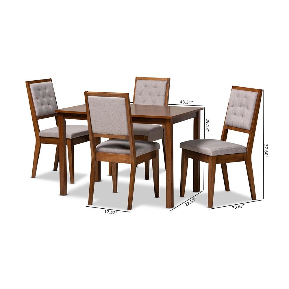 Grey Fabric Upholstered and Walnut Brown Finished Wood 5-Piece Dining Set. Picture 10