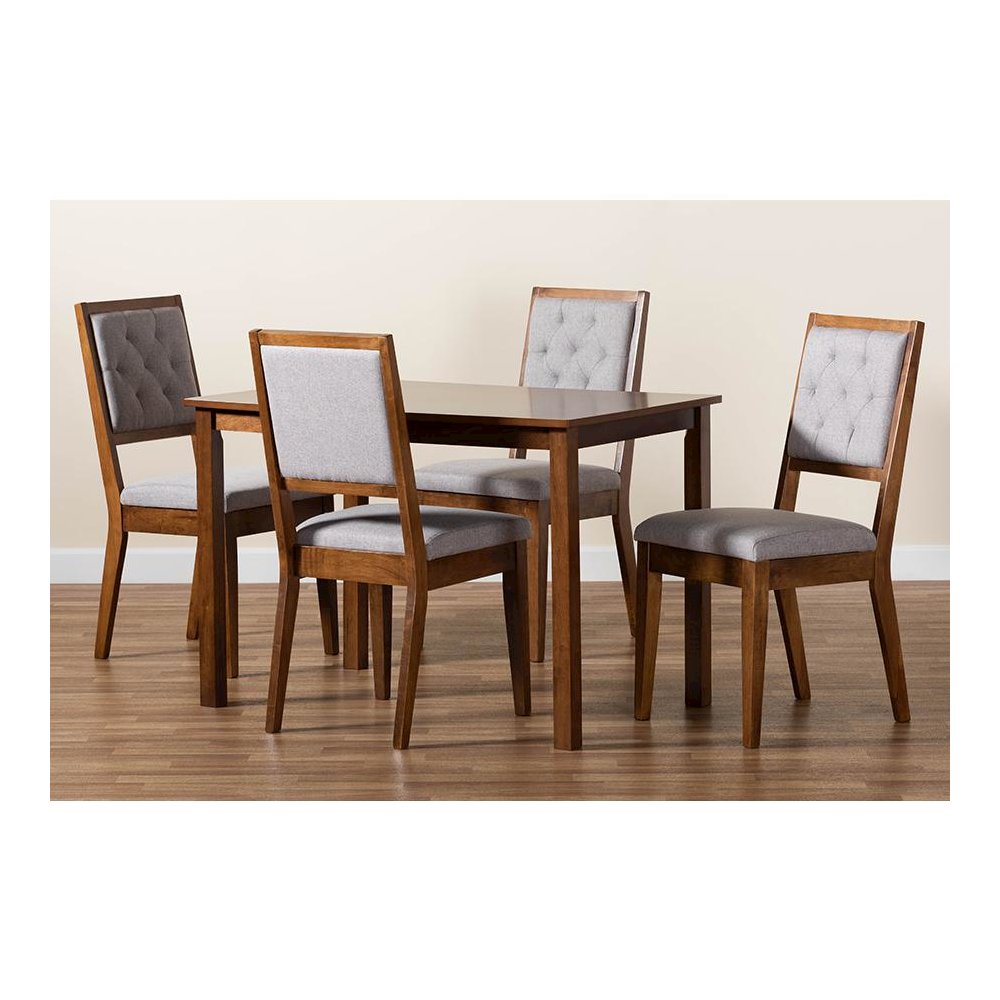 Grey Fabric Upholstered and Walnut Brown Finished Wood 5-Piece Dining Set. Picture 9