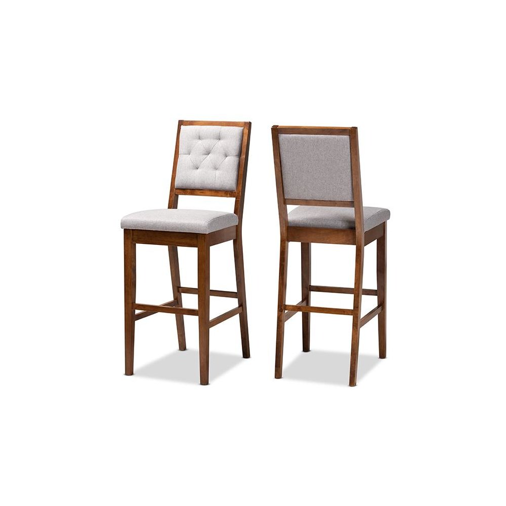 Grey Fabric Upholstered and Walnut Brown Finished Wood 2-Piece Bar Stool Set. Picture 1