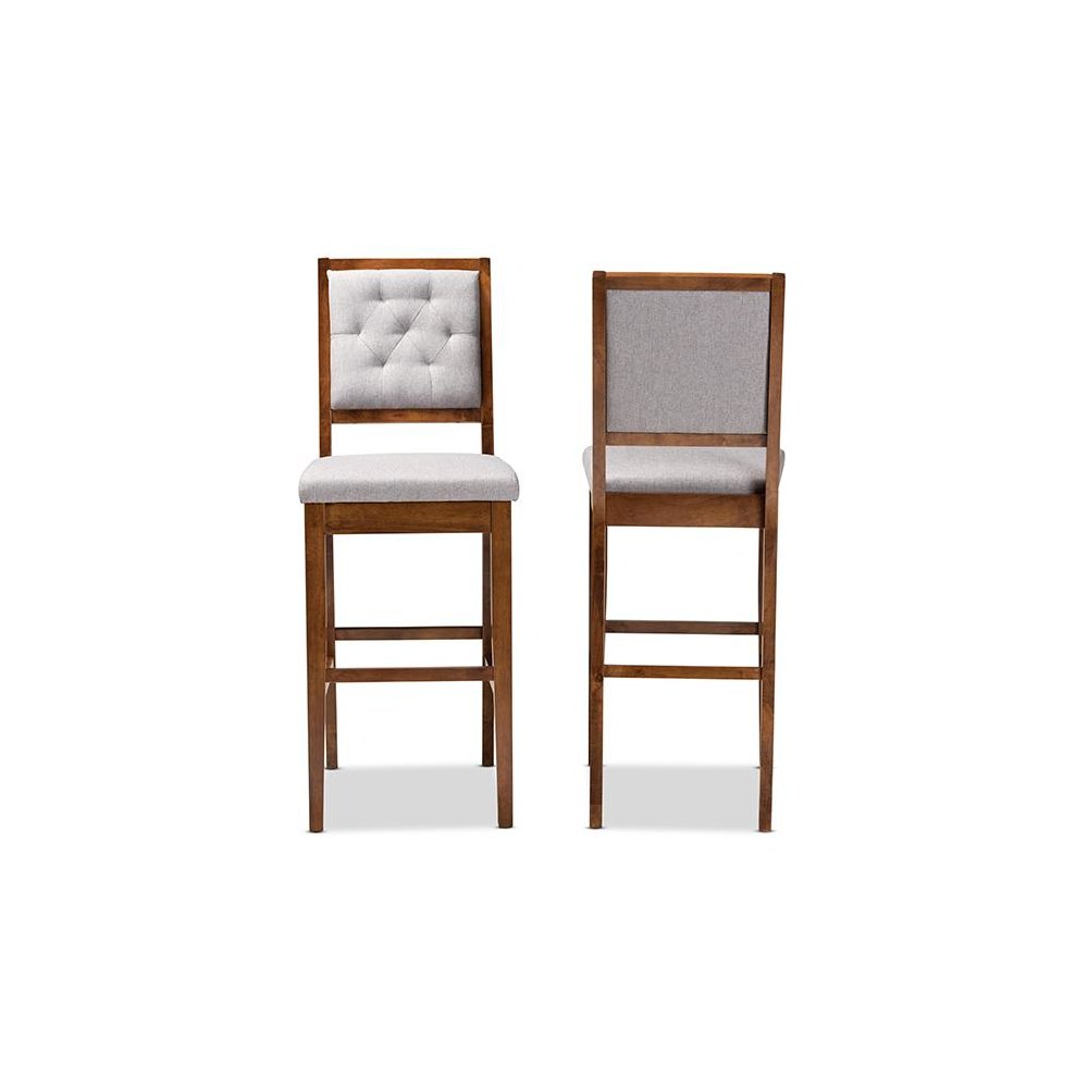 Grey Fabric Upholstered and Walnut Brown Finished Wood 2-Piece Bar Stool Set. Picture 2