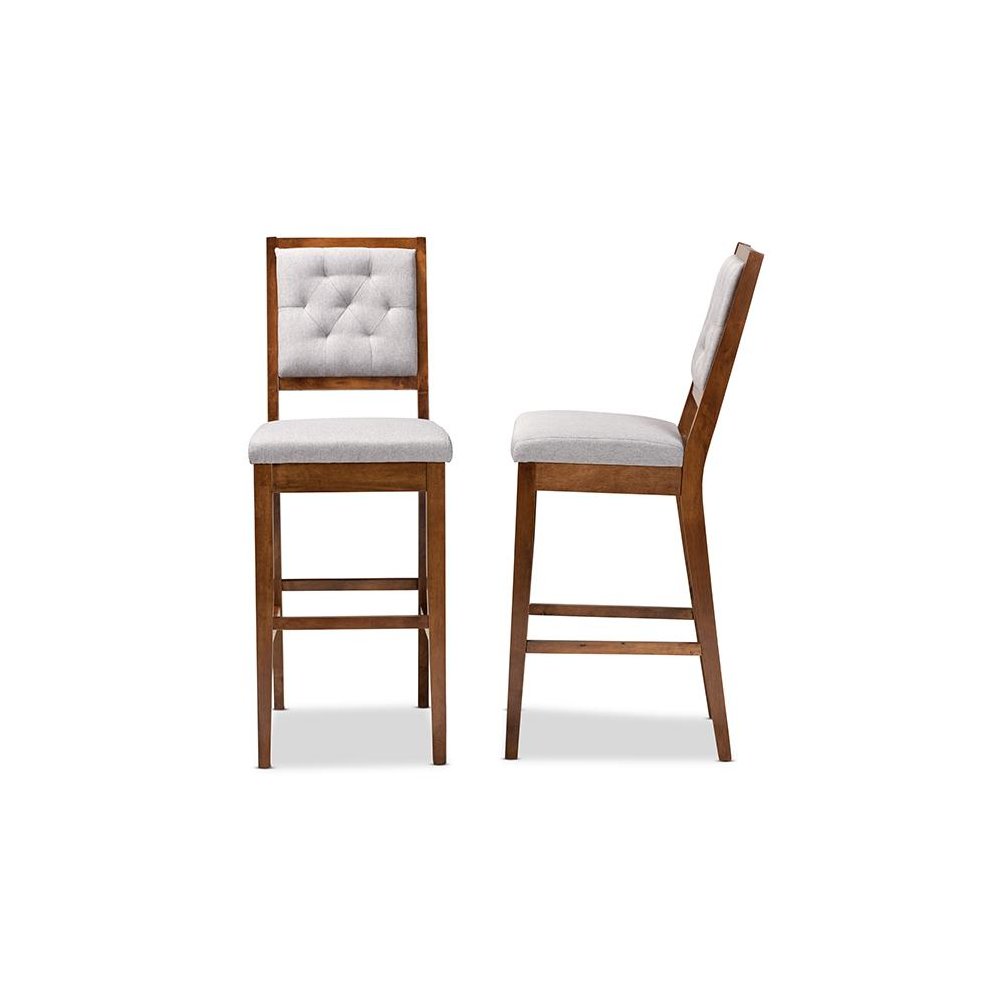 Grey Fabric Upholstered and Walnut Brown Finished Wood 2-Piece Bar Stool Set. Picture 3