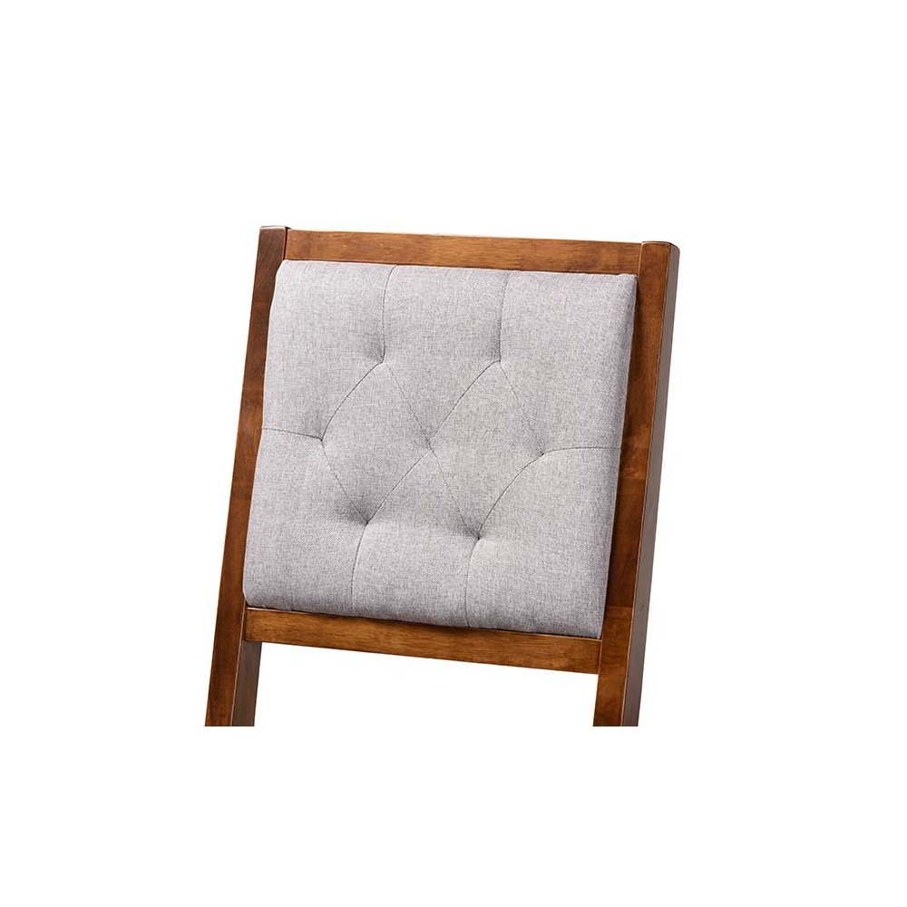 Grey Fabric Upholstered and Walnut Brown Finished Wood 2-Piece Bar Stool Set. Picture 4