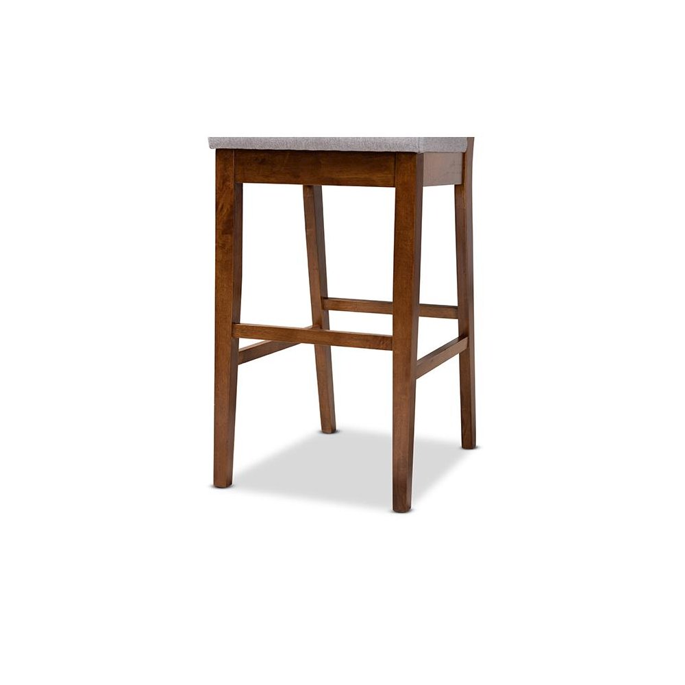 Grey Fabric Upholstered and Walnut Brown Finished Wood 2-Piece Bar Stool Set. Picture 5