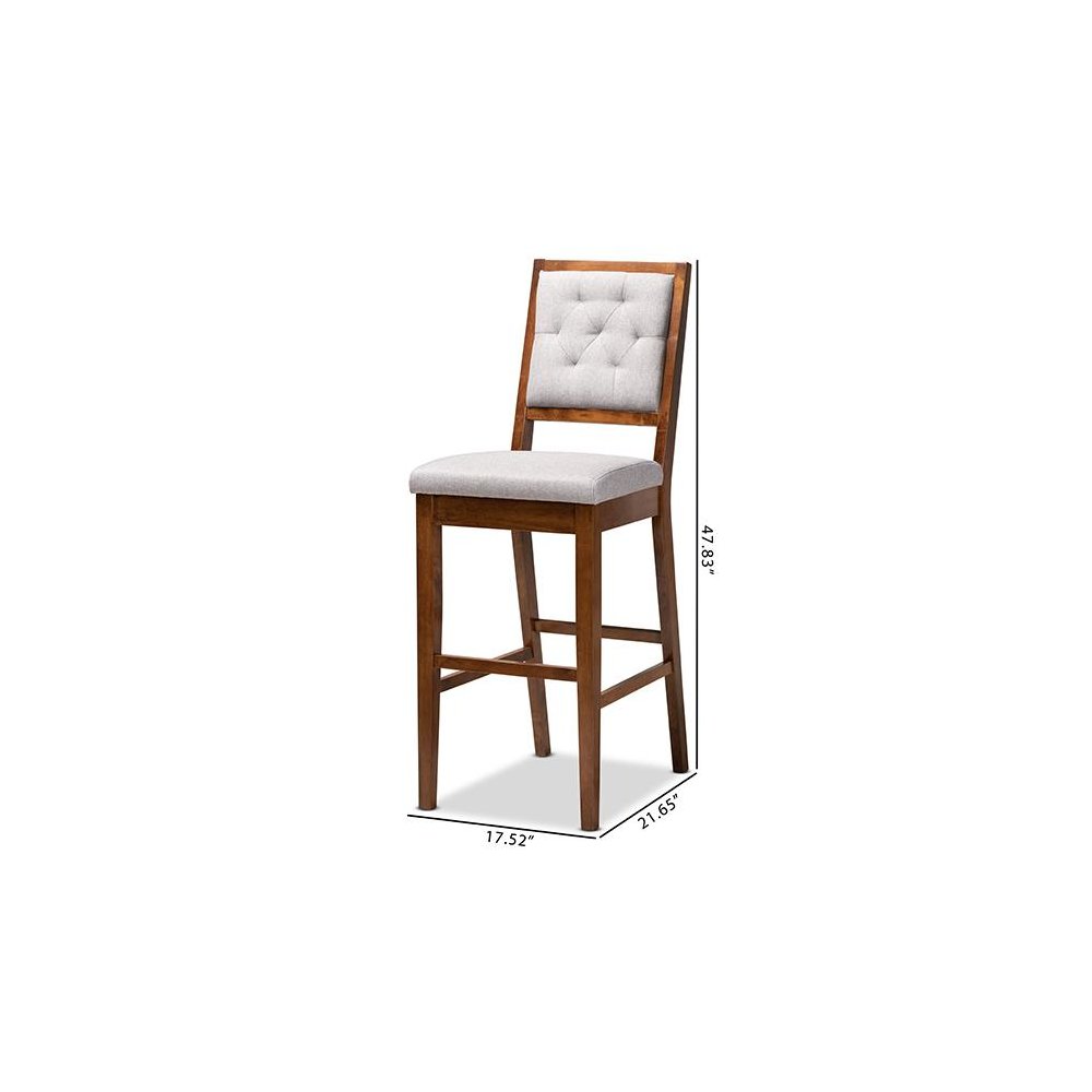 Grey Fabric Upholstered and Walnut Brown Finished Wood 2-Piece Bar Stool Set. Picture 9