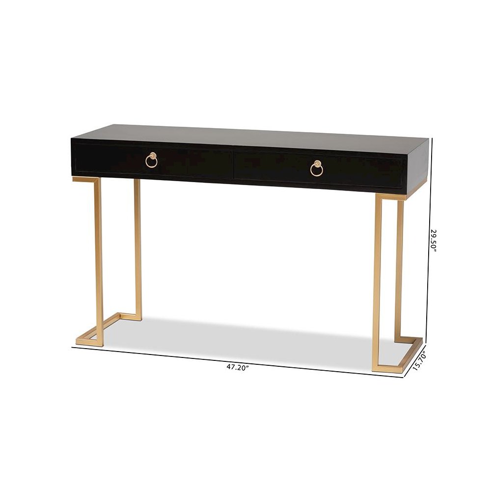 Black Finished Wood and Gold Metal 2-Drawer Console Table. Picture 10