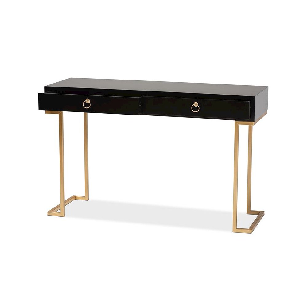 Black Finished Wood and Gold Metal 2-Drawer Console Table. Picture 2