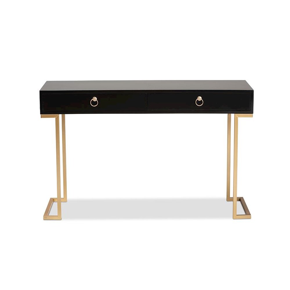 Black Finished Wood and Gold Metal 2-Drawer Console Table. Picture 3