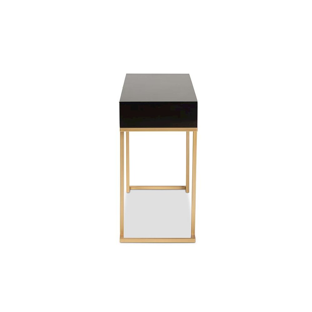 Black Finished Wood and Gold Metal 2-Drawer Console Table. Picture 4