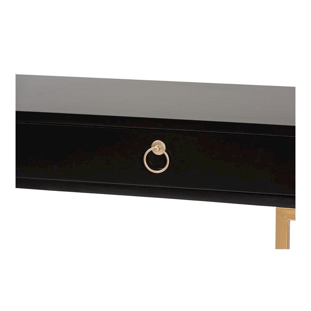 Black Finished Wood and Gold Metal 2-Drawer Console Table. Picture 5