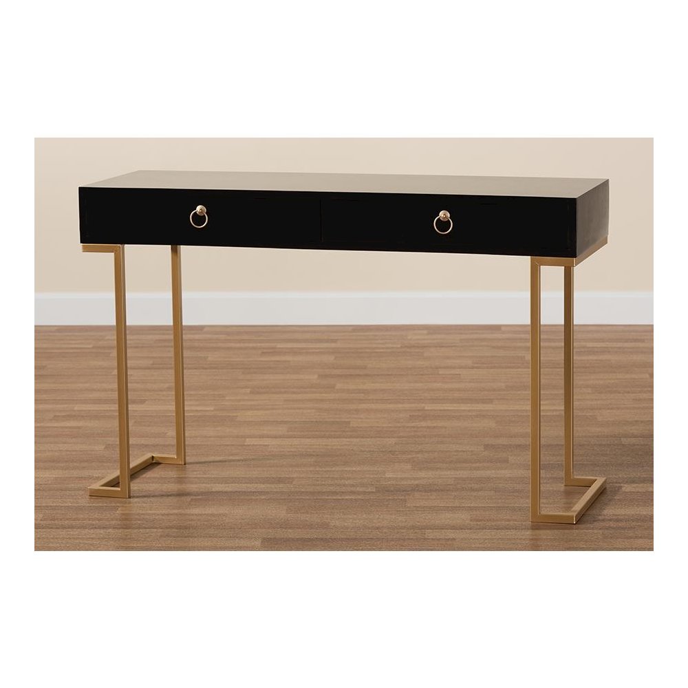 Black Finished Wood and Gold Metal 2-Drawer Console Table. Picture 9