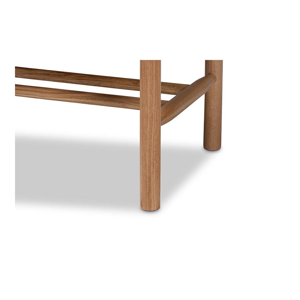 Saura Mid-Century Modern Oak Brown Finished Wood and Hemp Dining Bench. Picture 4