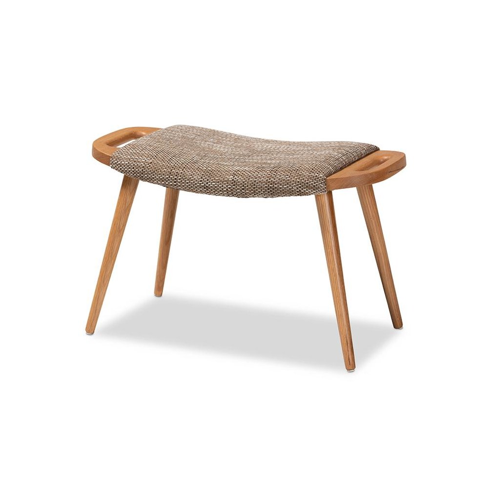 Modern Light Brown Fabric Upholstered and Oak Brown Finished Wood Accent Bench. Picture 1