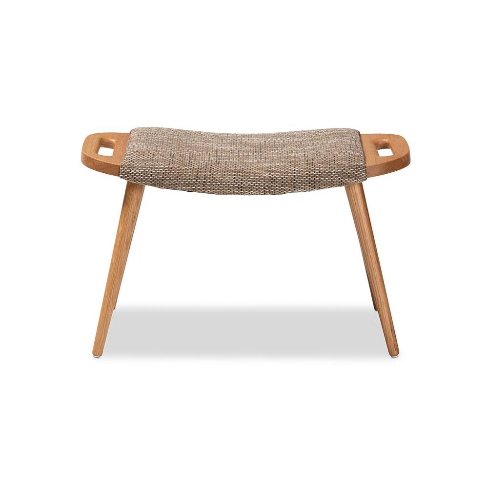 Modern Light Brown Fabric Upholstered and Oak Brown Finished Wood Accent Bench. Picture 2