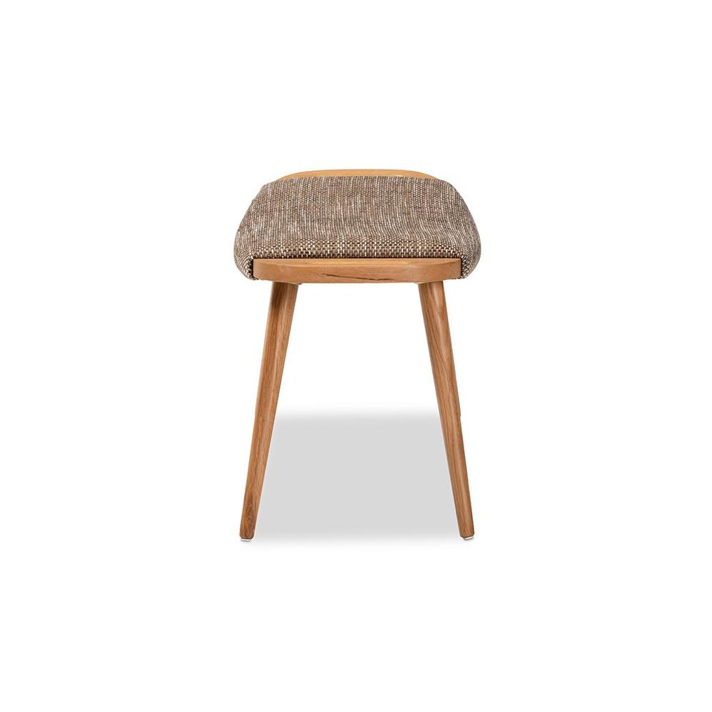 Modern Light Brown Fabric Upholstered and Oak Brown Finished Wood Accent Bench. Picture 3