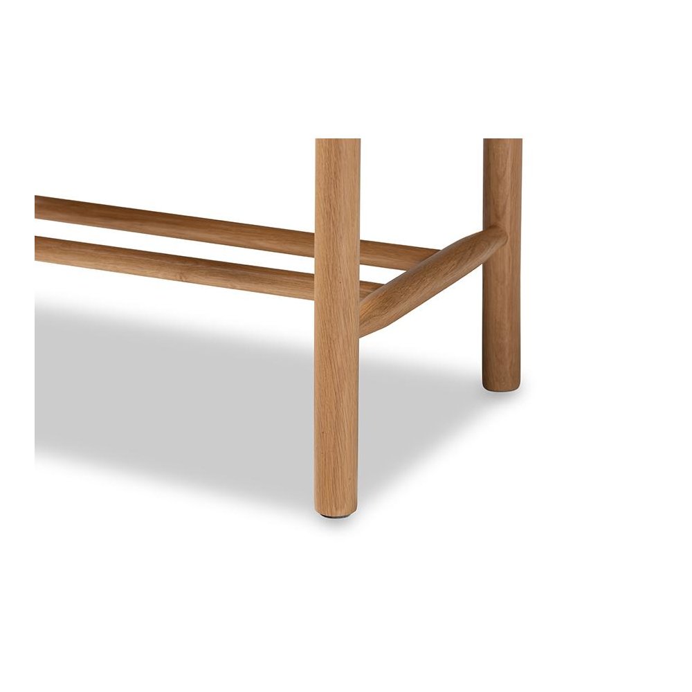 Saura Mid-Century Modern Oak Brown Finished Wood and Hemp Accent Bench. Picture 4