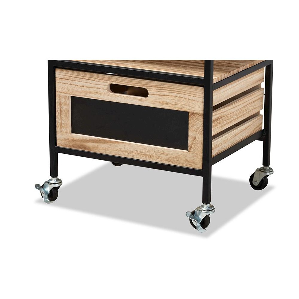 Industrial Oak Brown Finished Wood and Black Metal 2-Drawer End Table. Picture 5