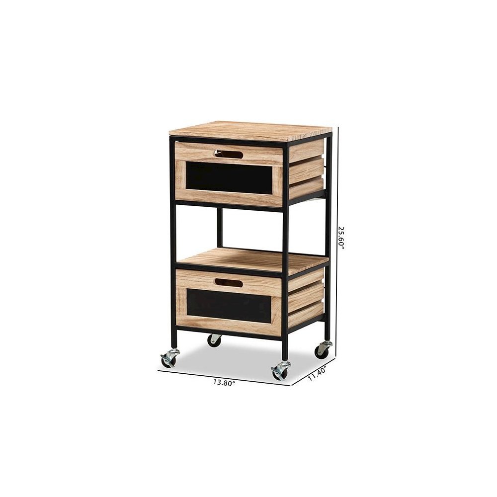 Industrial Oak Brown Finished Wood and Black Metal 2-Drawer End Table. Picture 9