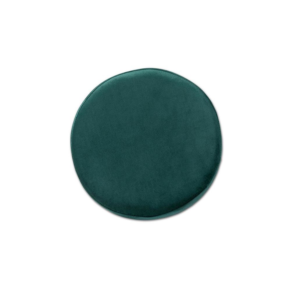 Glam and Luxe Green Velvet Fabric Upholstered and Gold Finished Metal Ottoman. Picture 4
