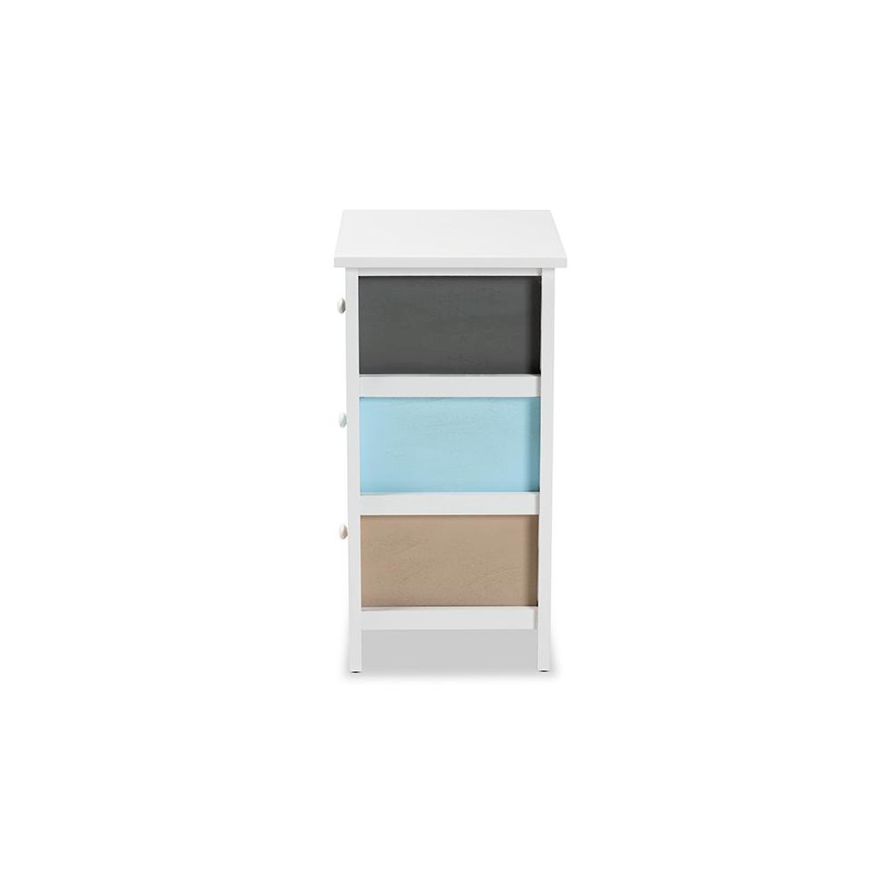 Baxton Studio Kalila Modern and Contemporary White and Multi-Colored Finished Wood 3-Drawer Nightstand. Picture 4