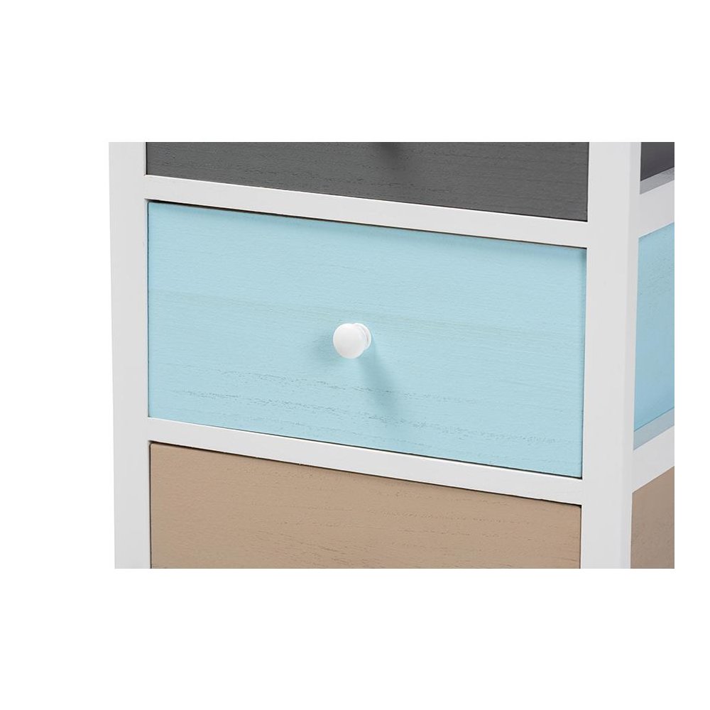 Baxton Studio Kalila Modern and Contemporary White and Multi-Colored Finished Wood 3-Drawer Nightstand. Picture 5