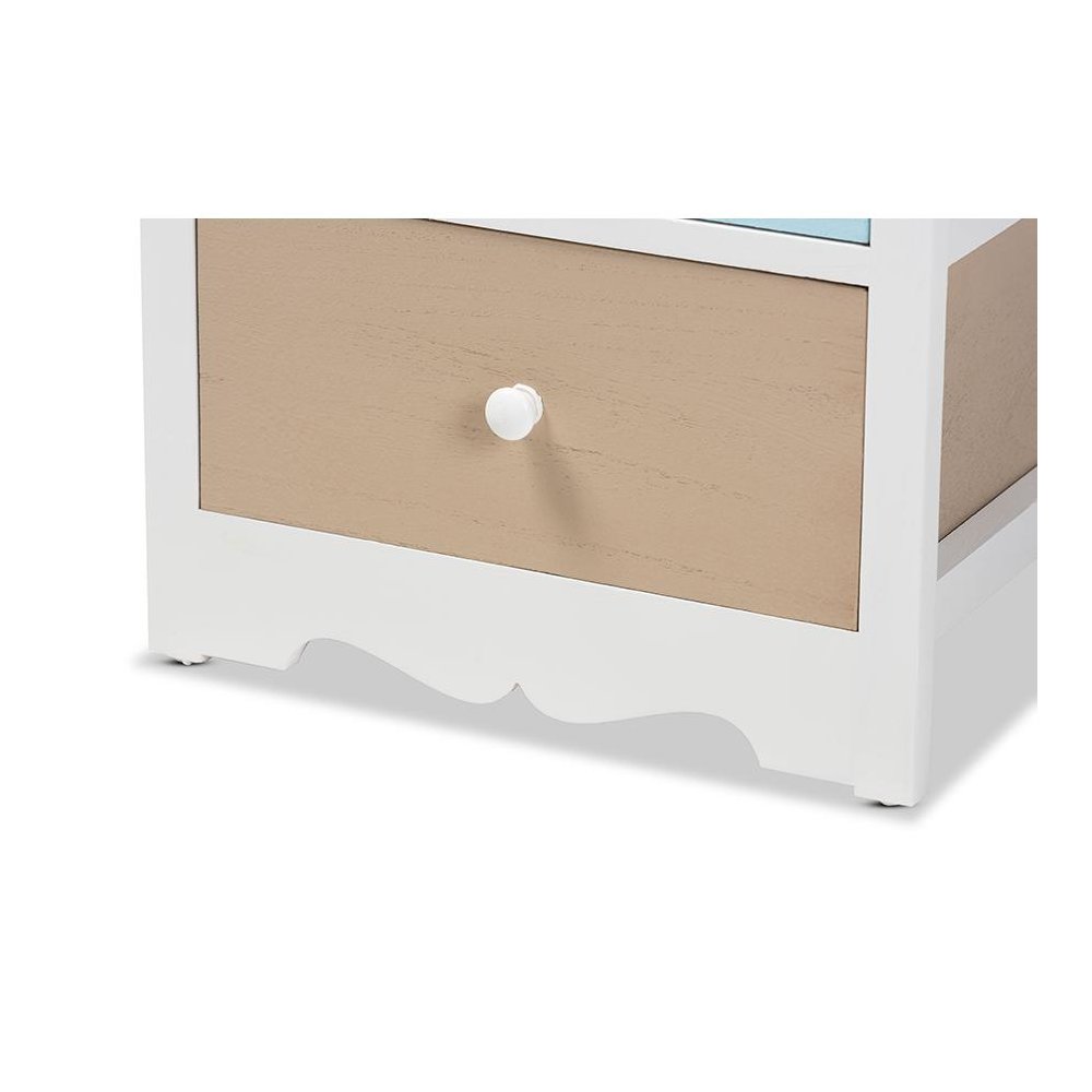 Baxton Studio Kalila Modern and Contemporary White and Multi-Colored Finished Wood 3-Drawer Nightstand. Picture 6