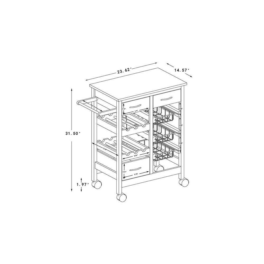 Oak Brown Finished Wood and Silver-Tone Metal Mobile Kitchen Storage Cart. Picture 15