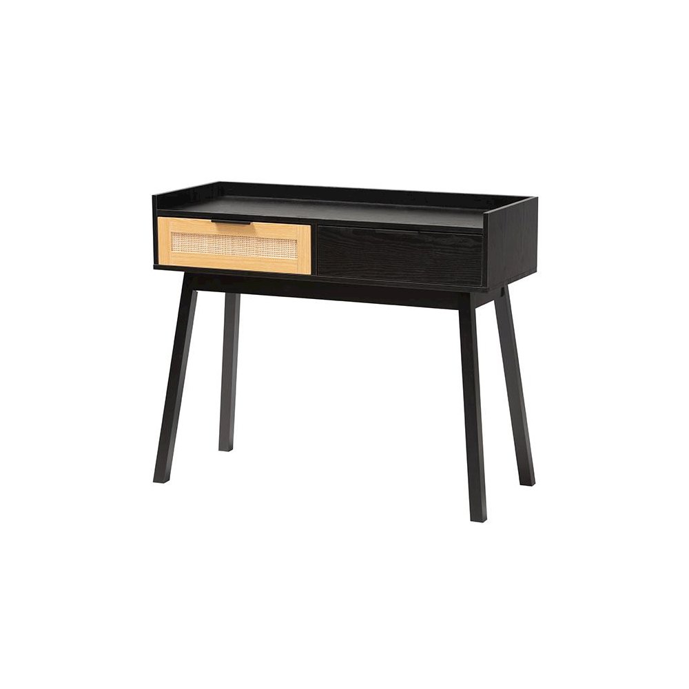 Two-Tone Espresso Brown and Natural Brown Finished Wood 2-Drawer Console Table. Picture 1