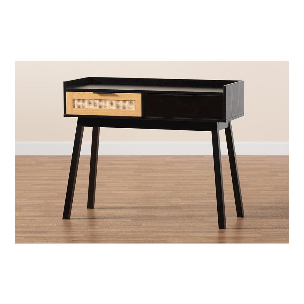 Two-Tone Espresso Brown and Natural Brown Finished Wood 2-Drawer Console Table. Picture 10