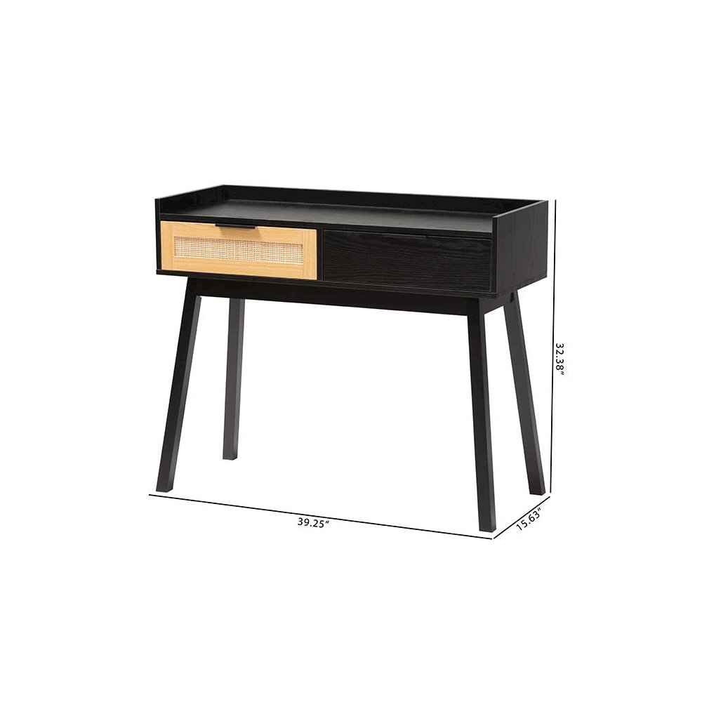 Two-Tone Espresso Brown and Natural Brown Finished Wood 2-Drawer Console Table. Picture 11