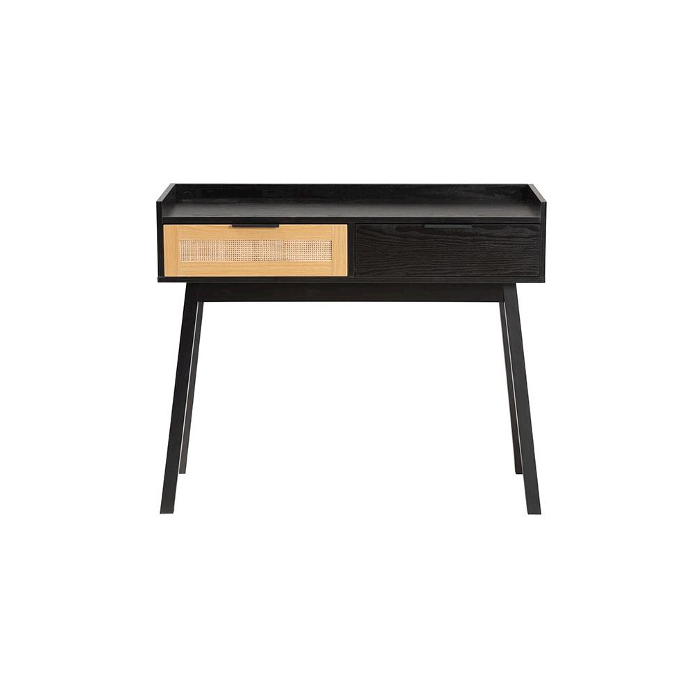 Two-Tone Espresso Brown and Natural Brown Finished Wood 2-Drawer Console Table. Picture 3