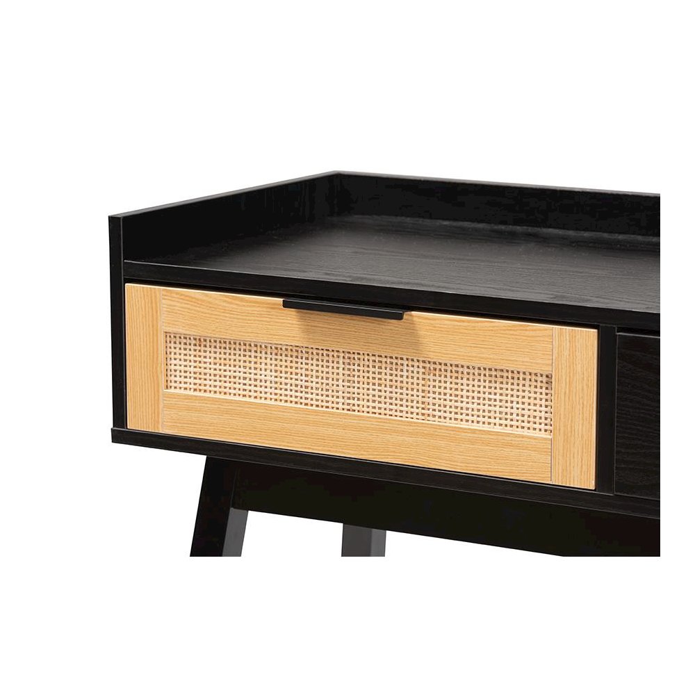 Two-Tone Espresso Brown and Natural Brown Finished Wood 2-Drawer Console Table. Picture 5