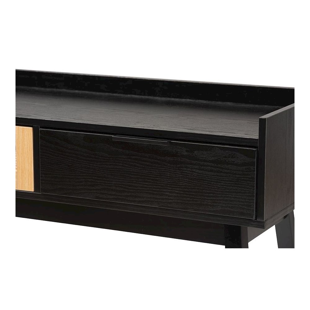 Two-Tone Espresso Brown and Natural Brown Finished Wood 2-Drawer Console Table. Picture 6