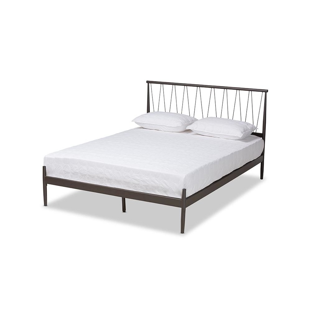 Samir Modern Industrial Black Bronze Finished Metal Full Size Platform Bed. Picture 1