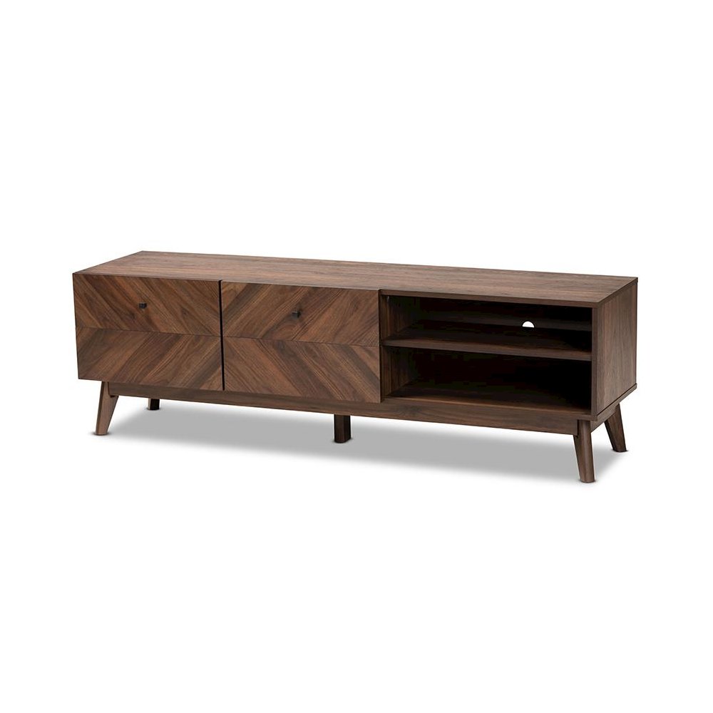 Baxton Studio Hartman Mid-Century Modern Walnut Brown Finished Wood TV Stand. Picture 1