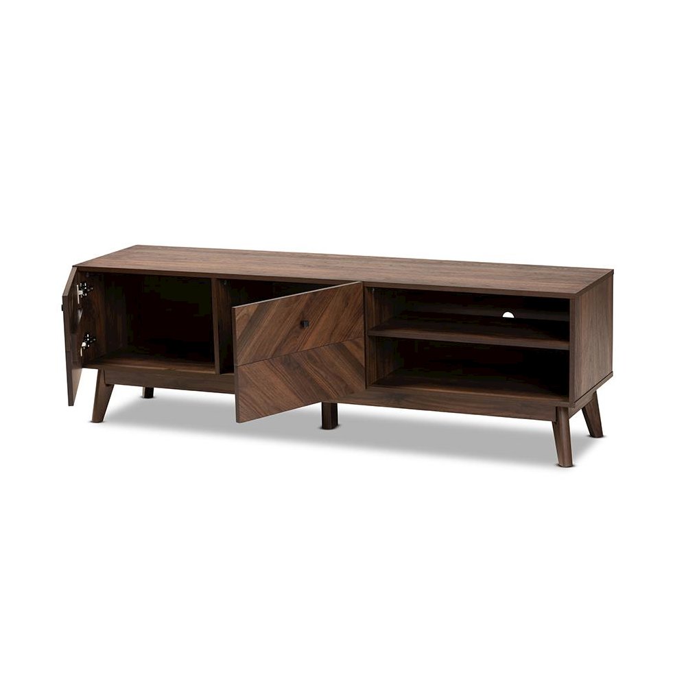 Baxton Studio Hartman Mid-Century Modern Walnut Brown Finished Wood TV Stand. Picture 2